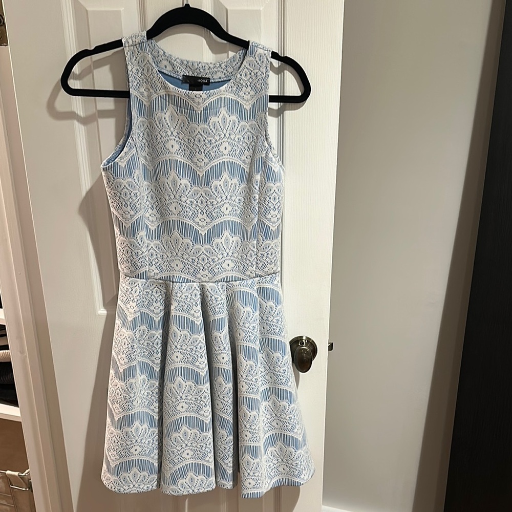 Aqua light blue and white dress
